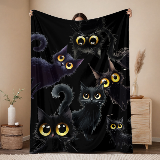 Cozy Black Cat Themed Velveteen Plush Blanket