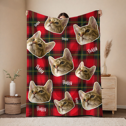 Personalized Cat Face Velveteen Plush Blanket