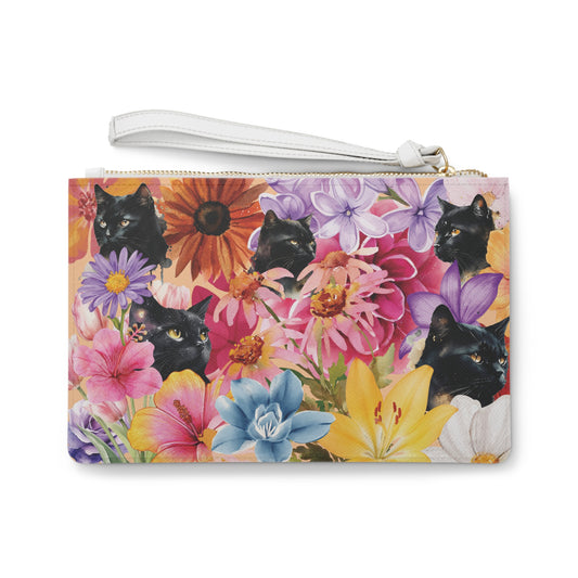 Black Cat & Floral Clutch Bag