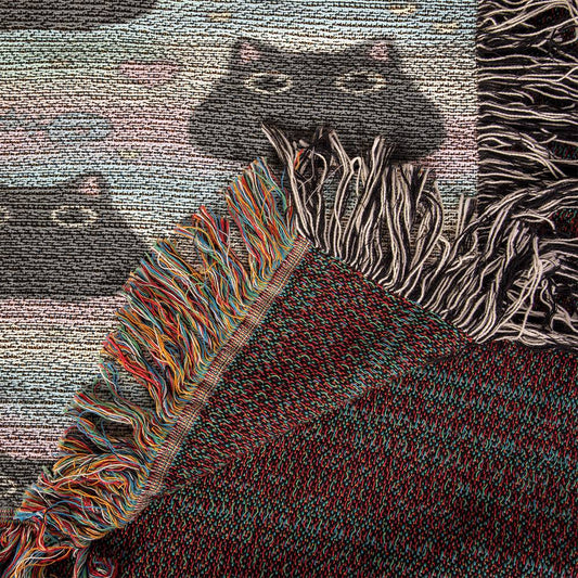 Kawaii Black Cat Woven Blanket