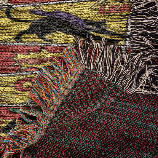 Comic Black Cat Action Woven Blanket