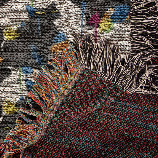 Color Splash Black Cat Woven Blanket