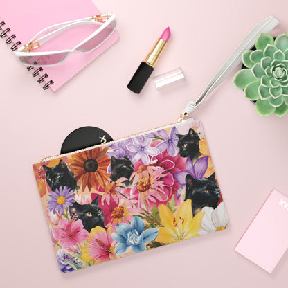 Black Cat & Floral Clutch Bag