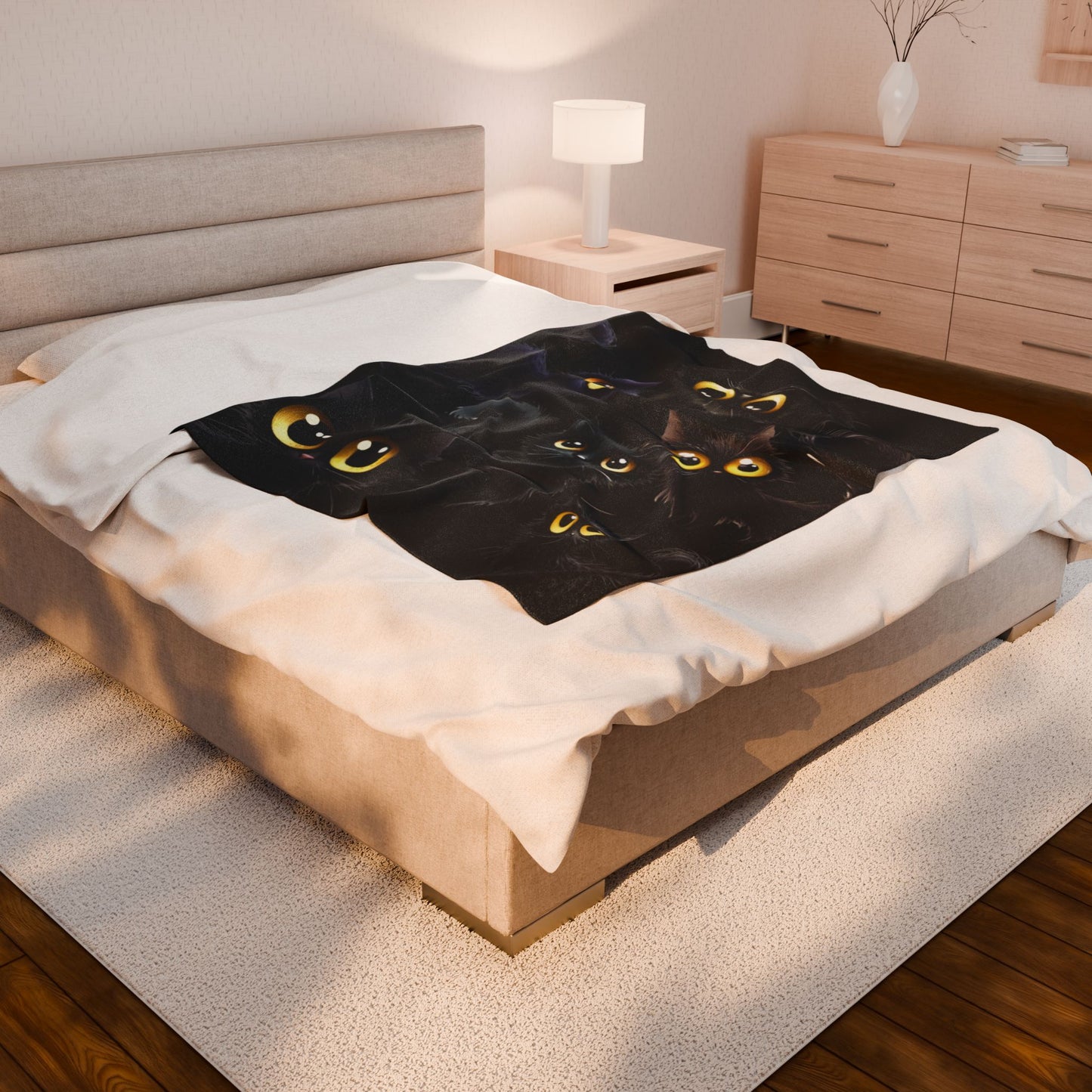 Cozy Black Cat Themed Velveteen Plush Blanket