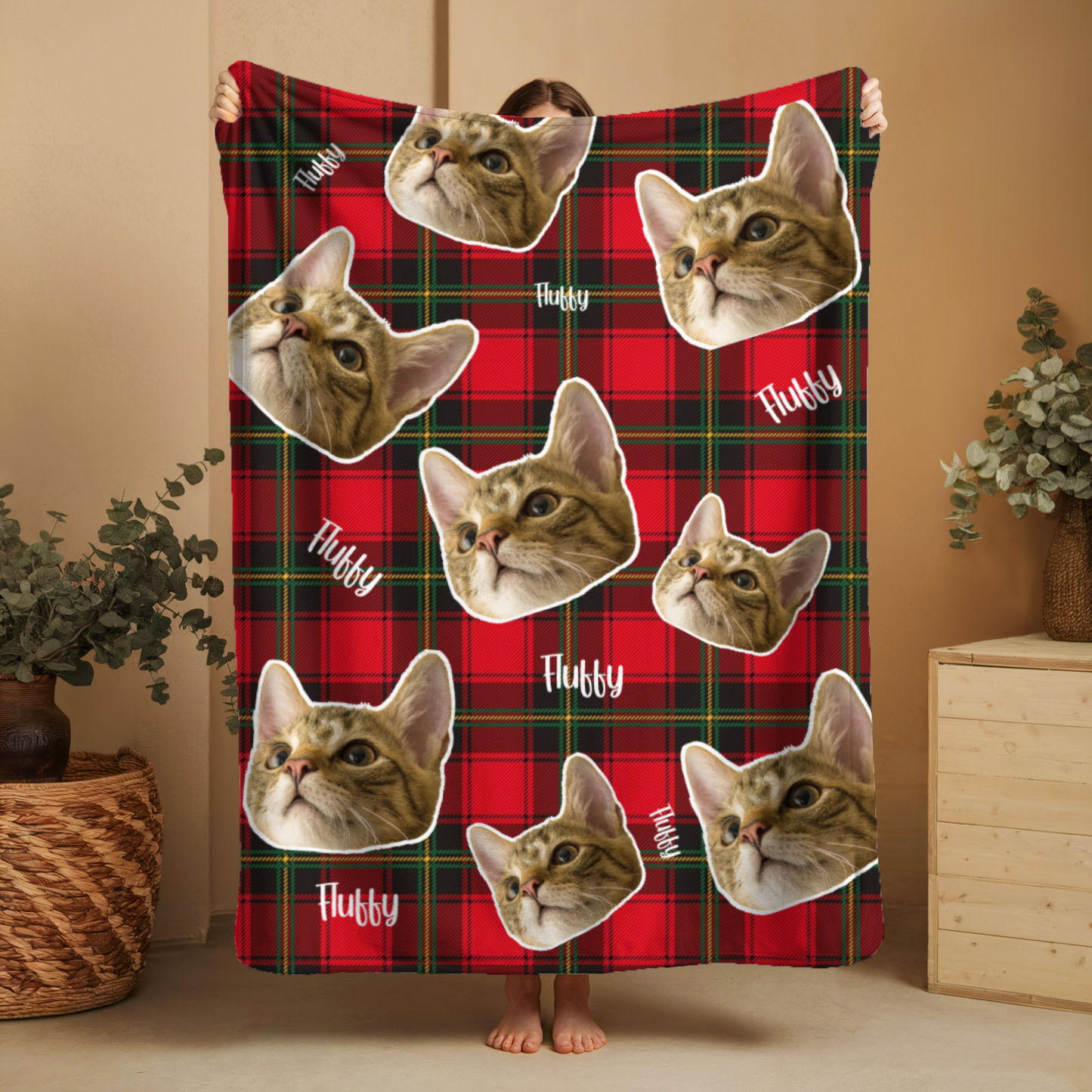 Personalized Cat Face Velveteen Plush Blanket