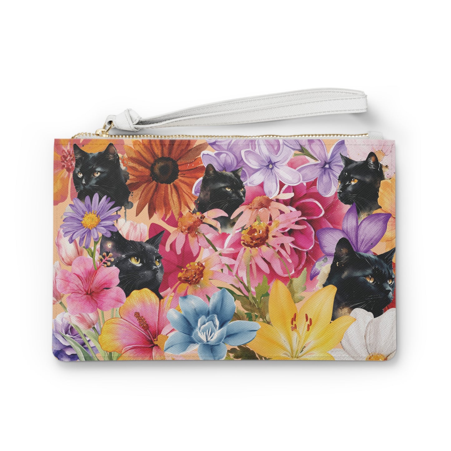 Black Cat & Floral Clutch Bag
