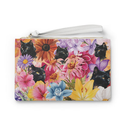 Black Cat & Floral Clutch Bag