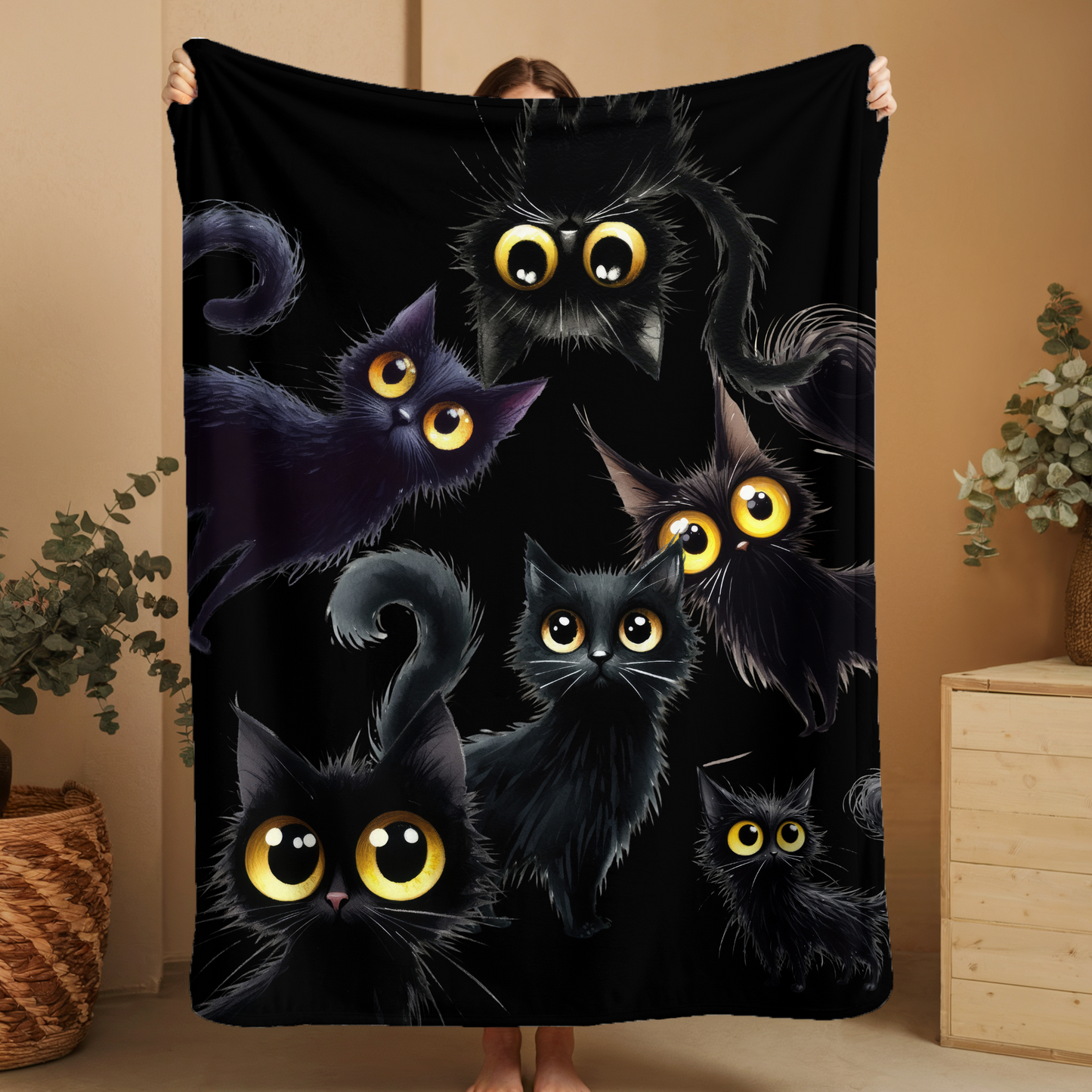 Cozy Black Cat Themed Velveteen Plush Blanket