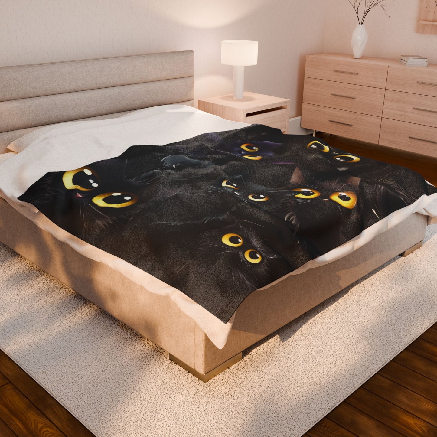 Cozy Black Cat Themed Velveteen Plush Blanket