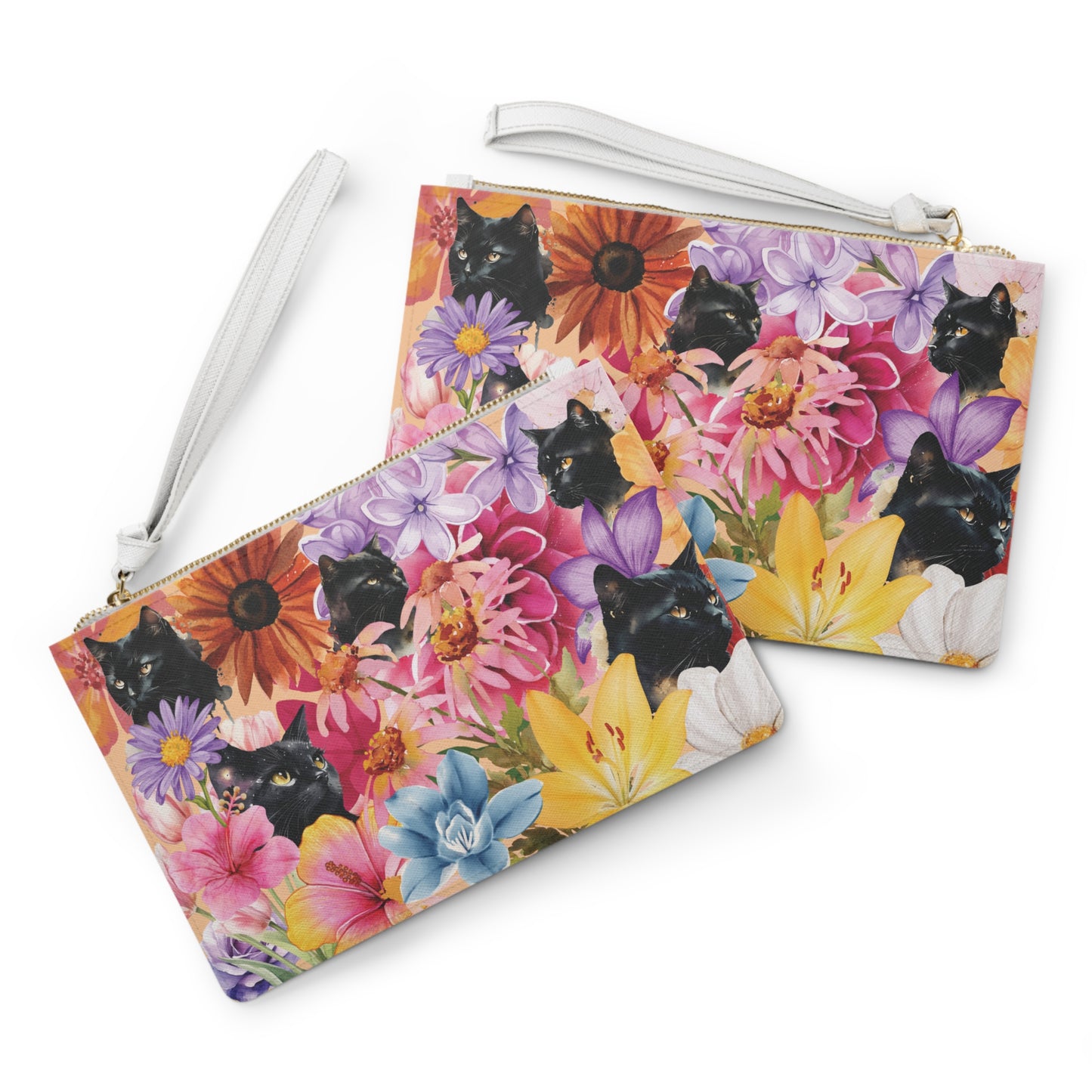 Black Cat & Floral Clutch Bag