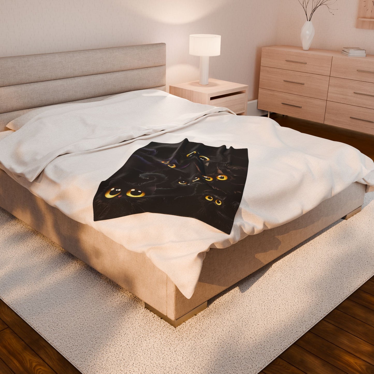 Cozy Black Cat Themed Velveteen Plush Blanket