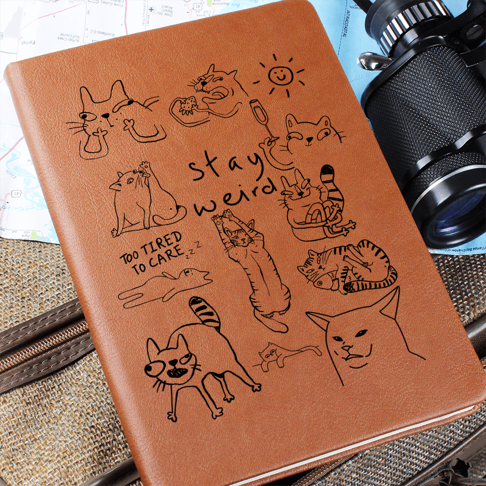 Stay Weird Cat Graphic Vegan Leather Journal