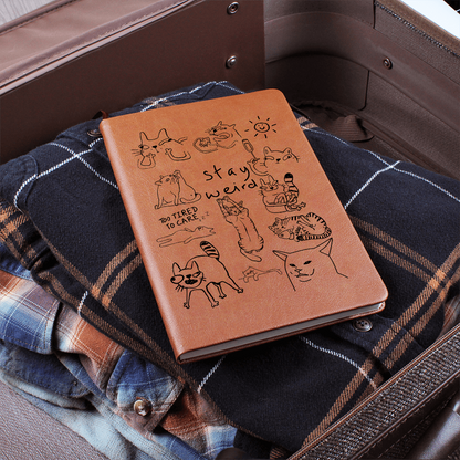 Stay Weird Cat Graphic Vegan Leather Journal