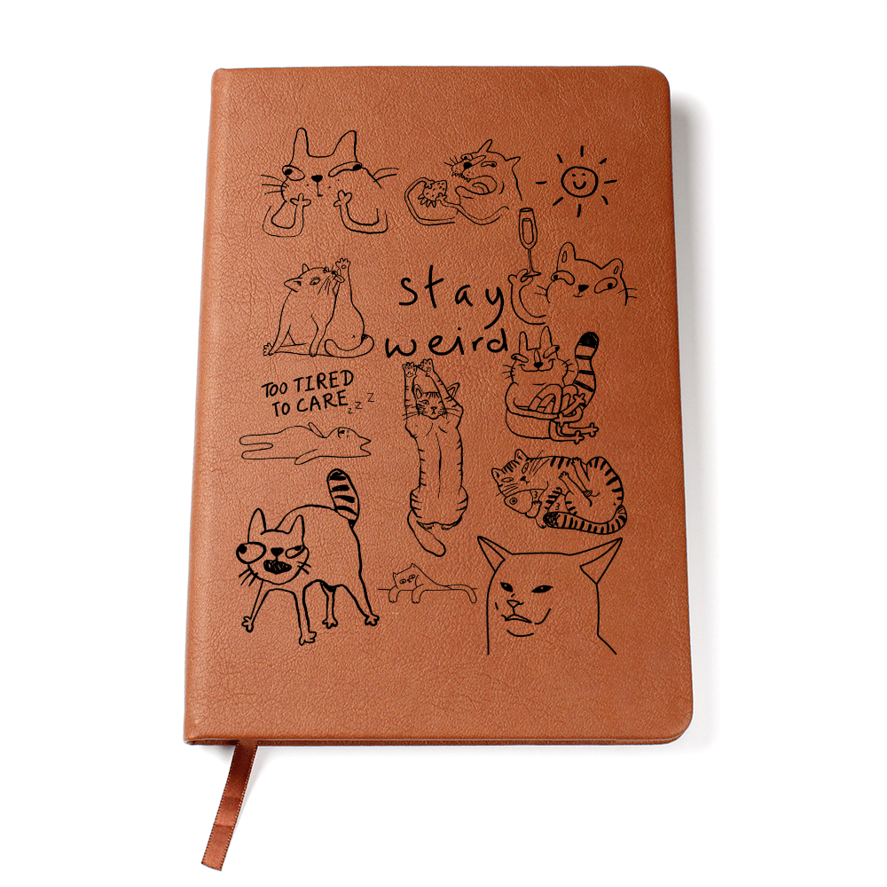 Stay Weird Cat Graphic Vegan Leather Journal