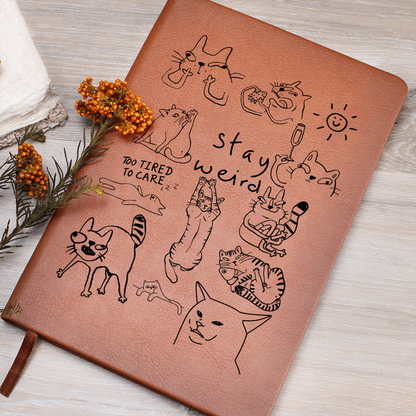Stay Weird Cat Graphic Vegan Leather Journal