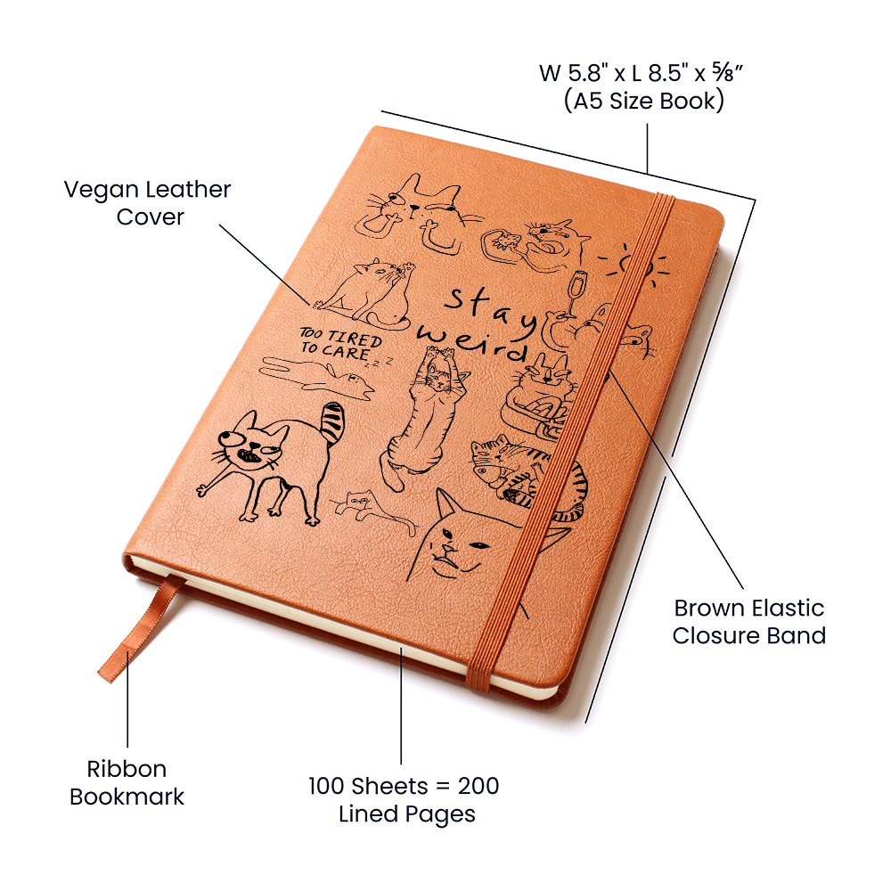 Stay Weird Cat Graphic Vegan Leather Journal