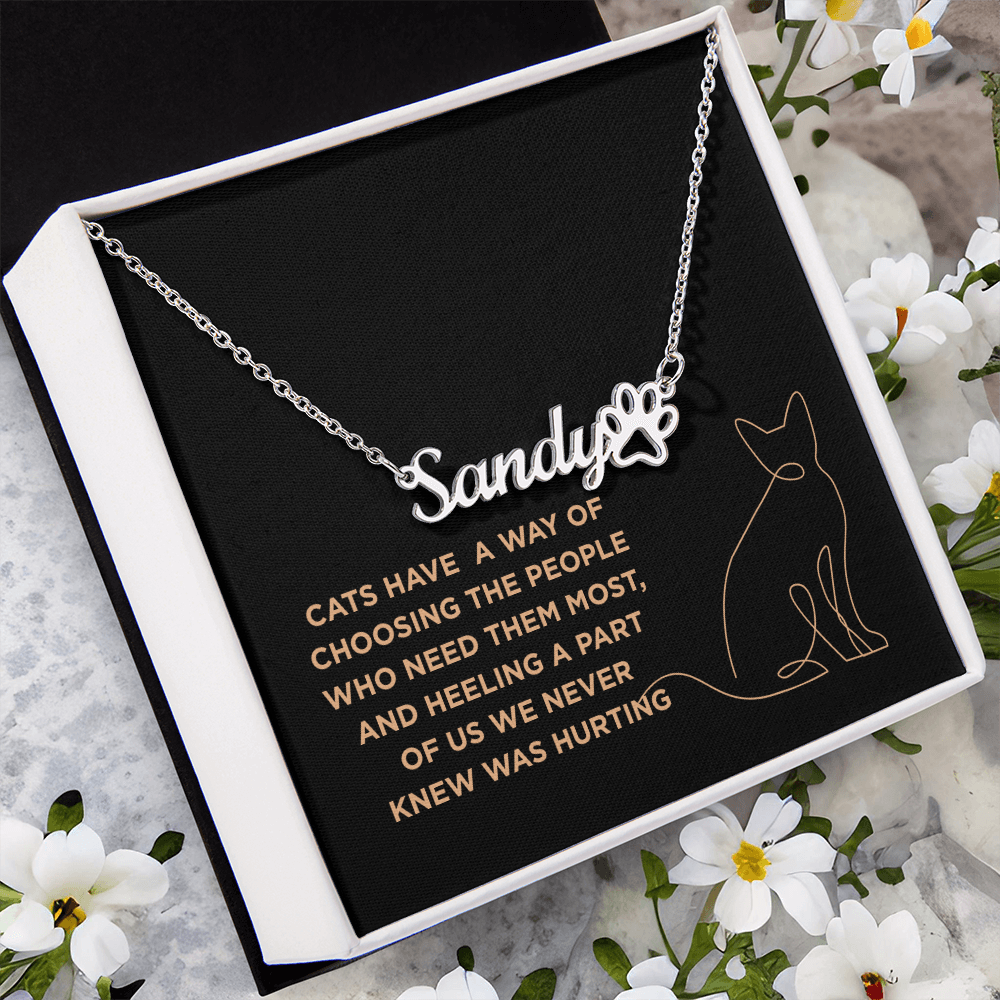 Personalized Cat Name Necklace with Paw Charm