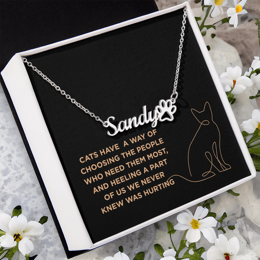 Personalized Cat Name Necklace with Paw Charm