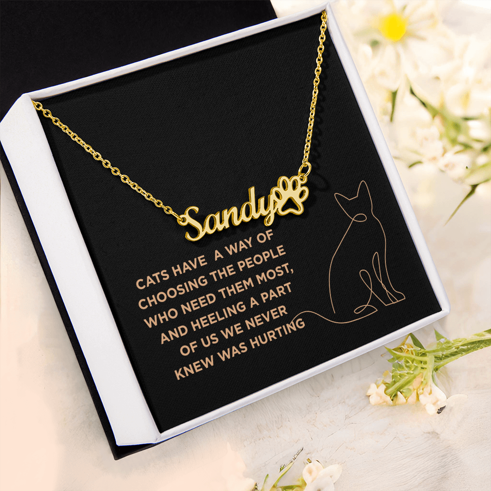Personalized Cat Name Necklace with Paw Charm