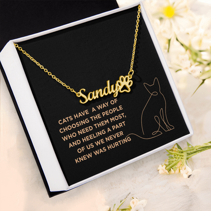 Personalized Cat Name Necklace with Paw Charm