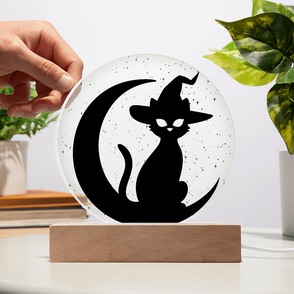 Witch Black Cat Moon LED Lamp