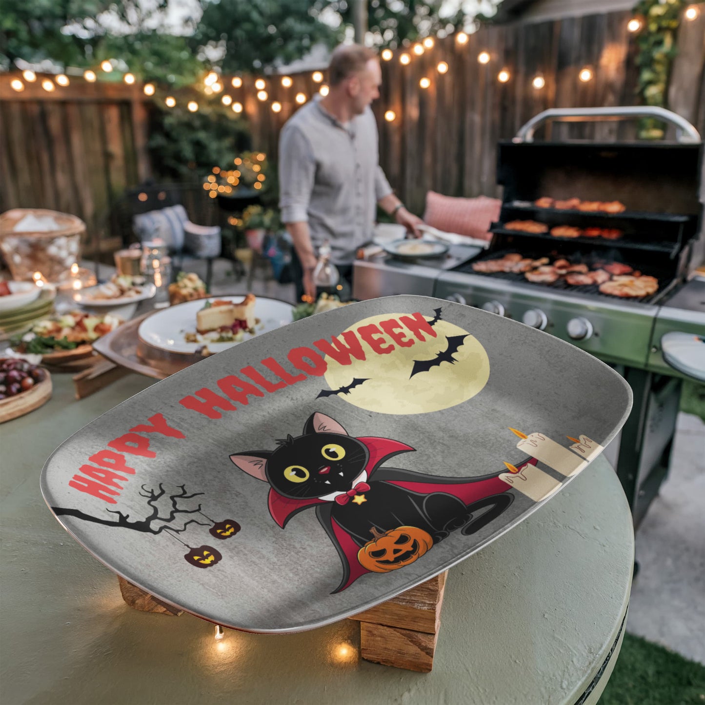 Happy Halloween Black Cat Serving Platter