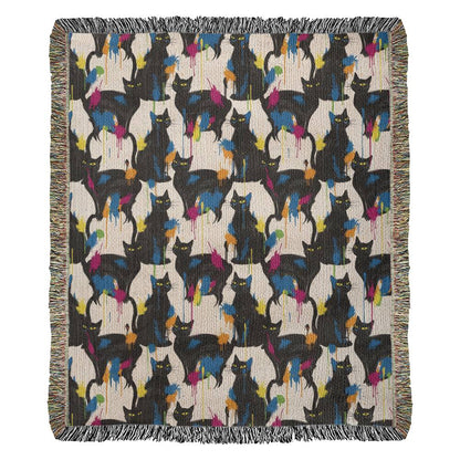 Color Splash Black Cat Woven Blanket