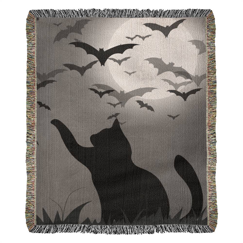 Black Cat, Moon & Bats Heirloom Woven Blanket
