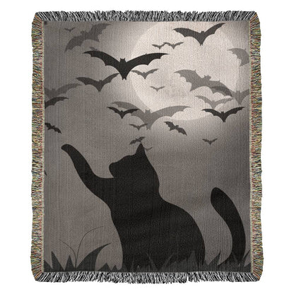Black Cat, Moon & Bats Heirloom Woven Blanket