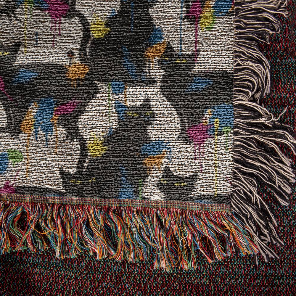 Color Splash Black Cat Woven Blanket