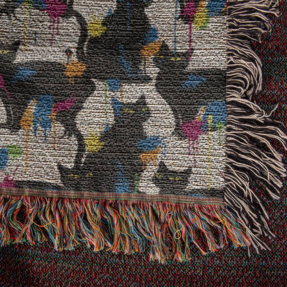 Color Splash Black Cat Woven Blanket