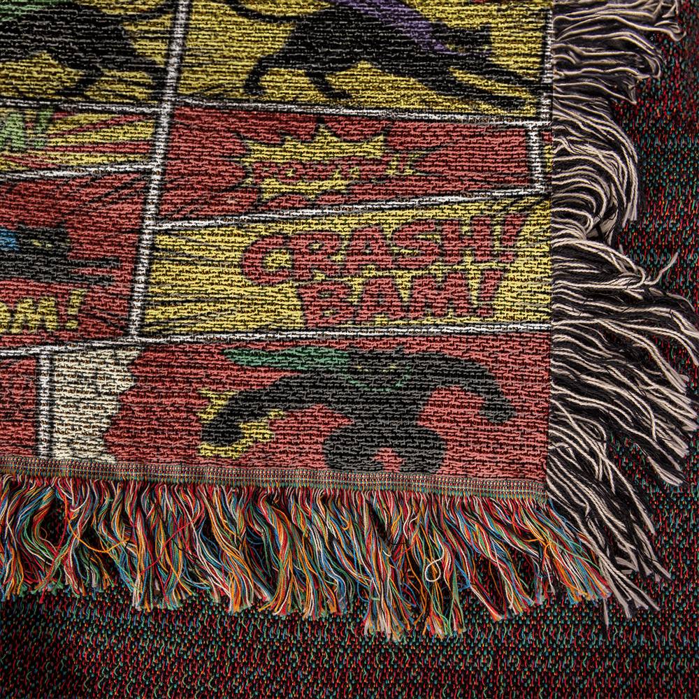 Comic Black Cat Action Woven Blanket