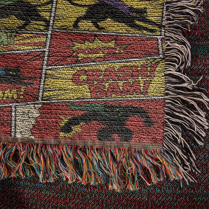 Comic Black Cat Action Woven Blanket