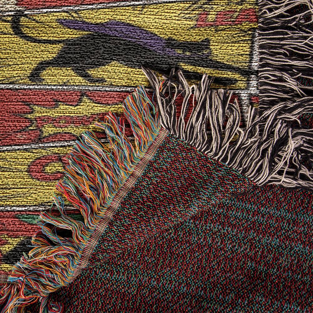 Comic Black Cat Action Woven Blanket