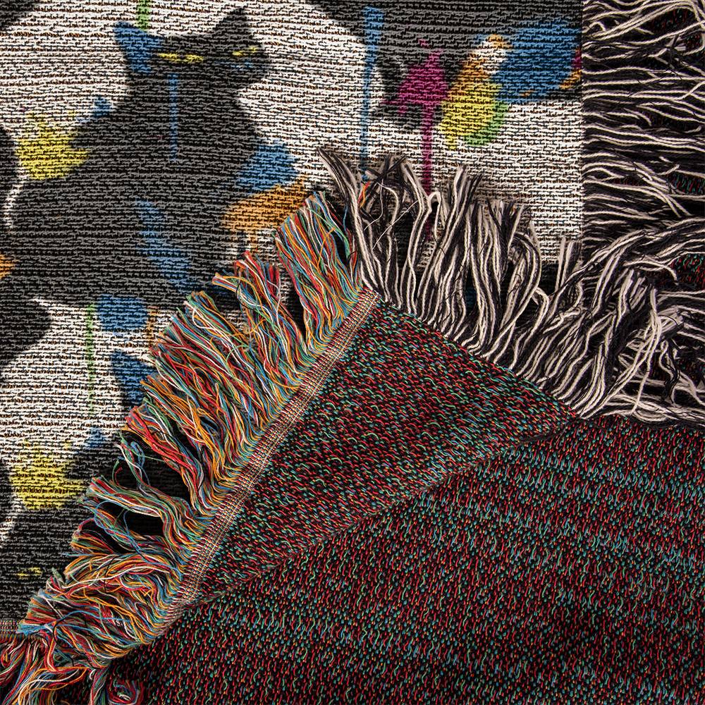 Color Splash Black Cat Woven Blanket