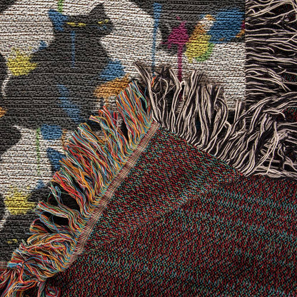 Color Splash Black Cat Woven Blanket