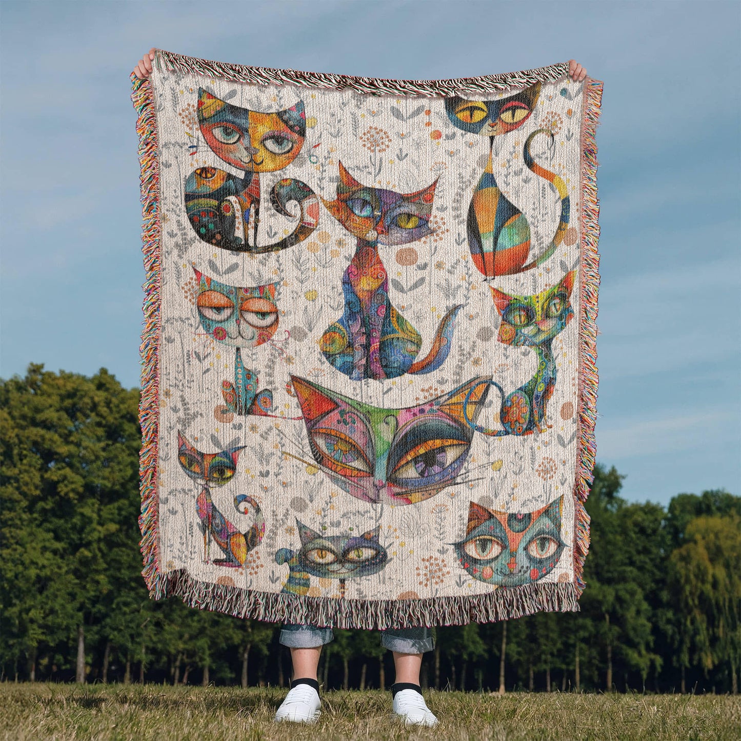 Boho Cat Heirloom Woven Blanket