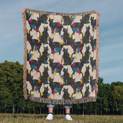 Color Splash Black Cat Woven Blanket